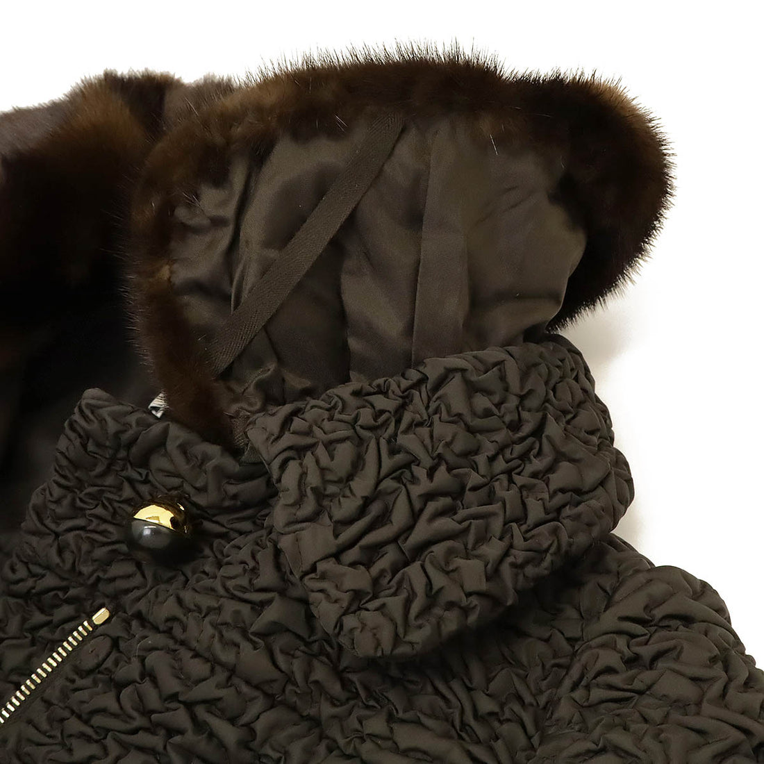 Prada Dark Brown Mink Fur Nylon Polyester Coat