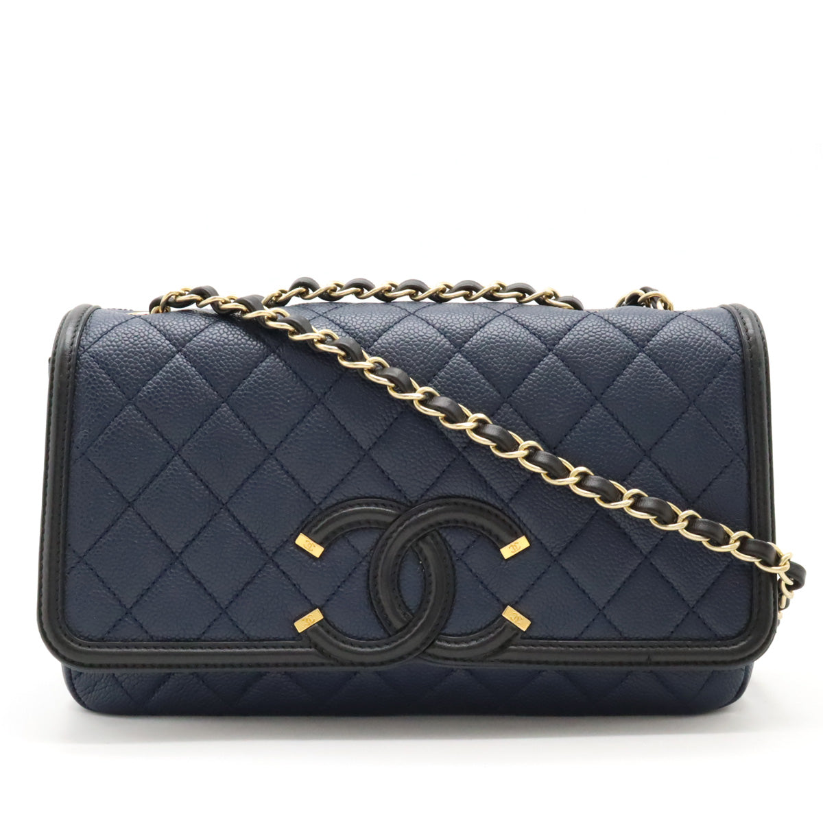 Chanel Caviar CC Filigree Flap Bag Navy