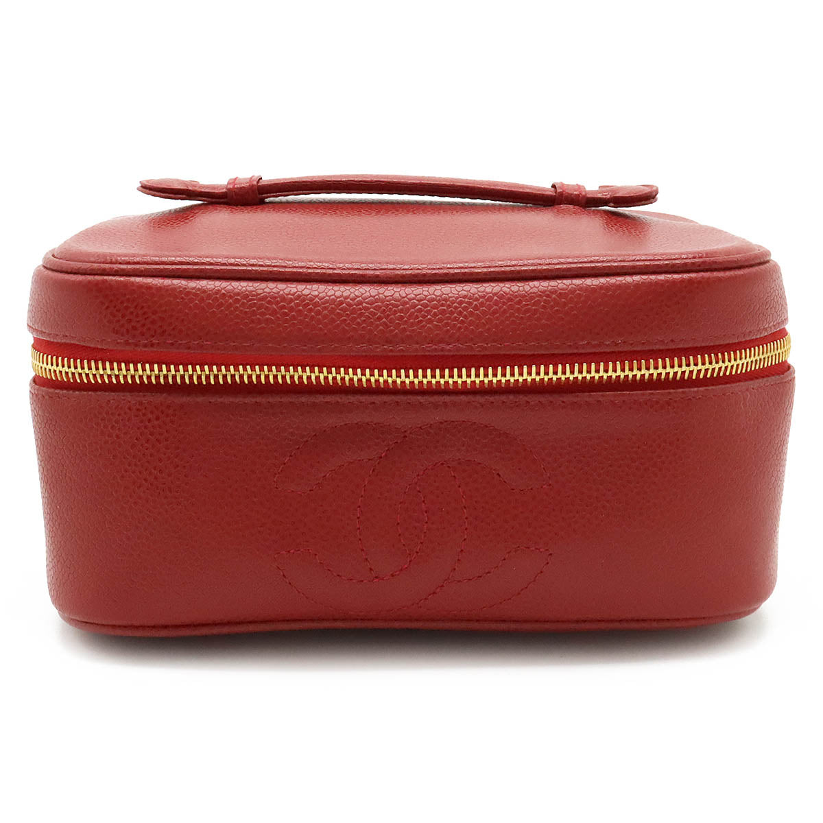 Chanel Caviar Vanity Handbag Red Leather