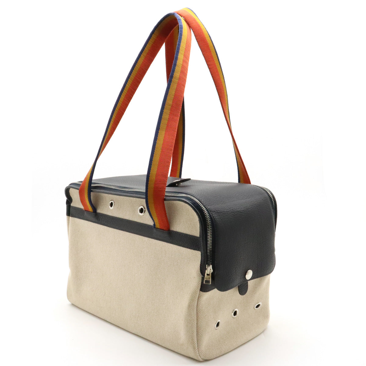 Hermes Pet Carrier Toile Ash Leather Bag