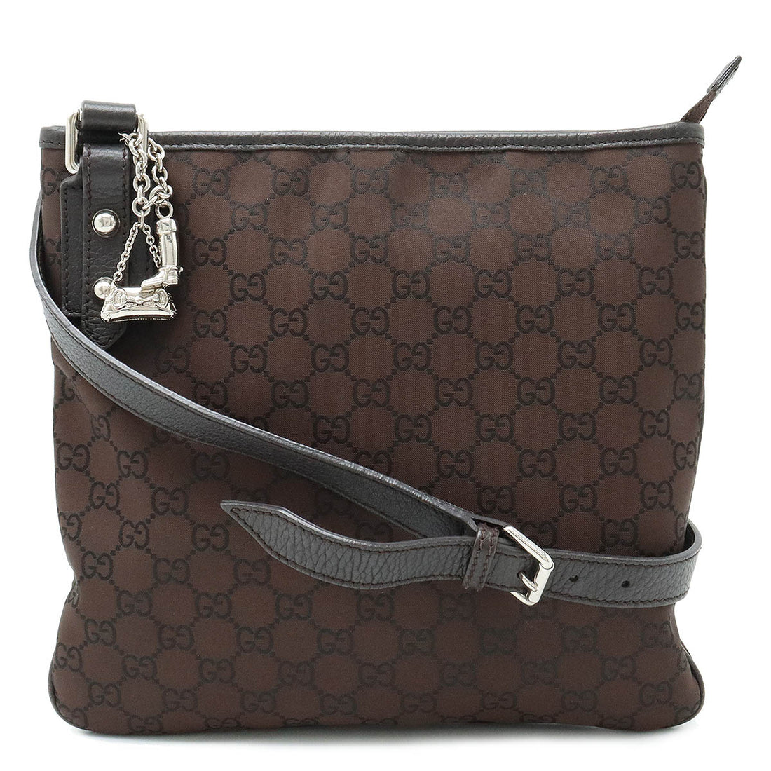 Gucci Nylon Leather Shoulder Bag Dark Brown