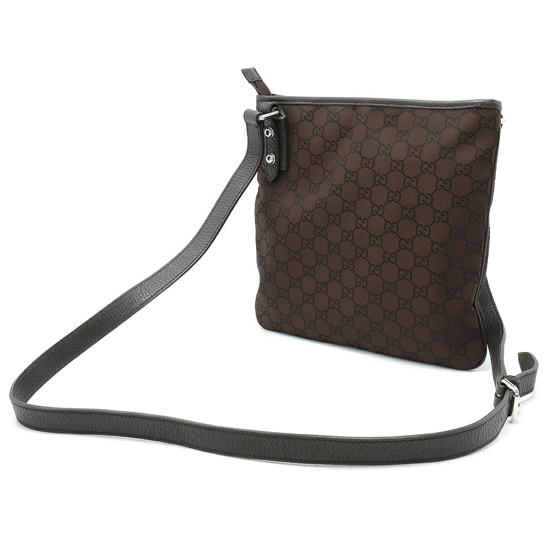 Gucci Nylon Leather Shoulder Bag Dark Brown