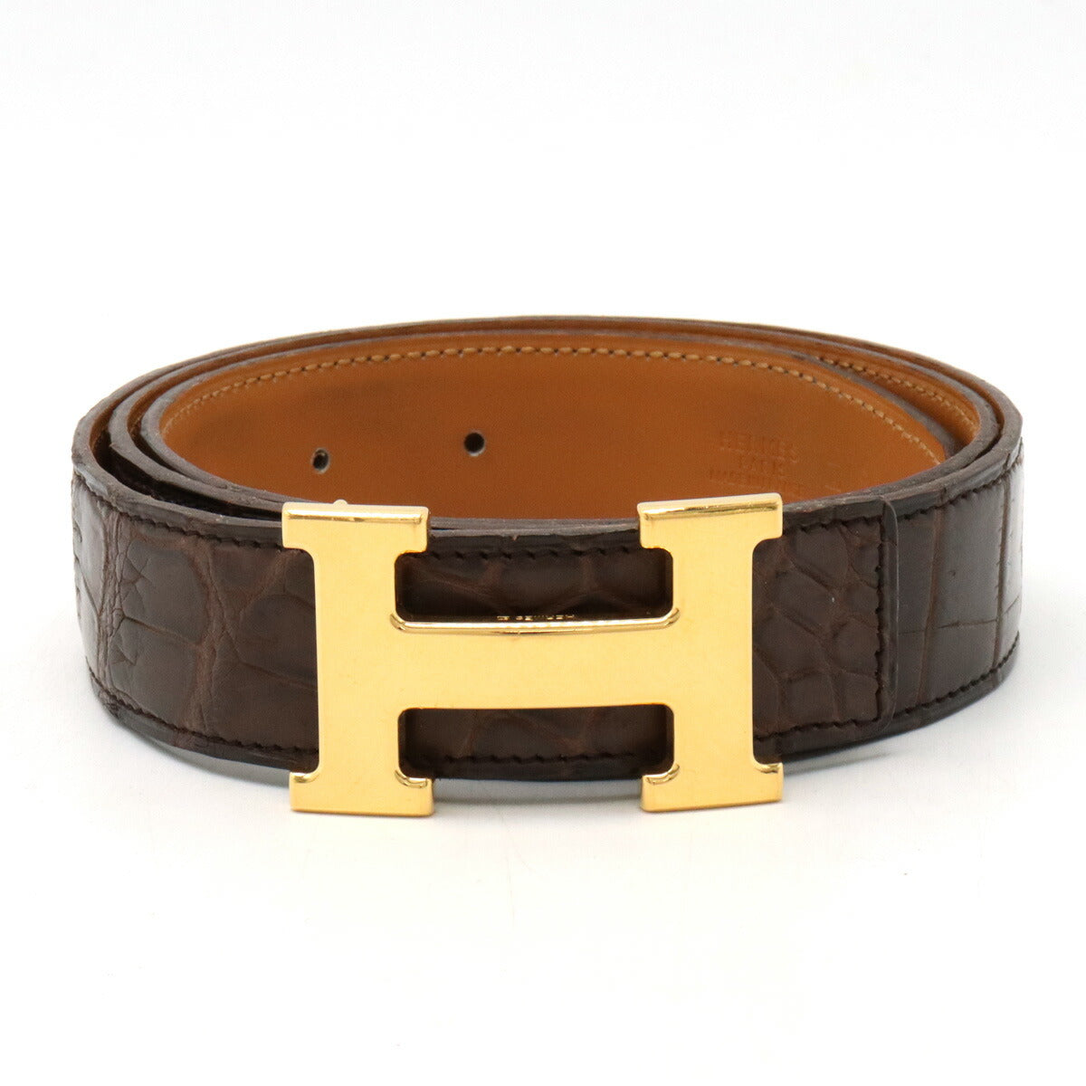 Hermes Crocodile Constance H Belt Dark Brown