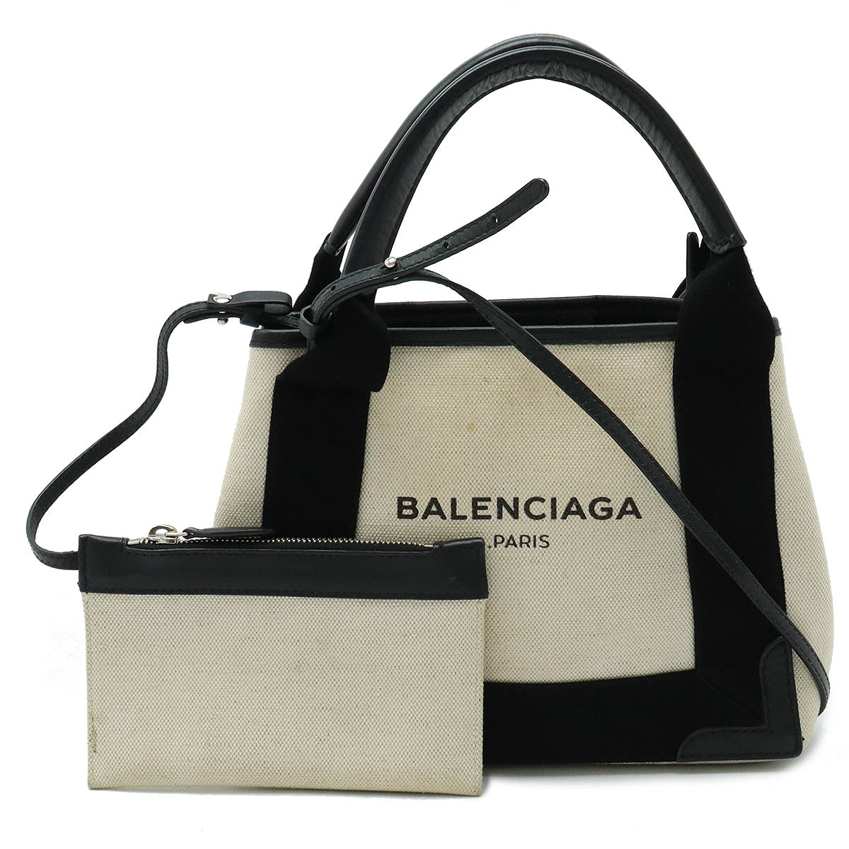 Balenciaga Navy Cabas XS Logo Canvas Handbag