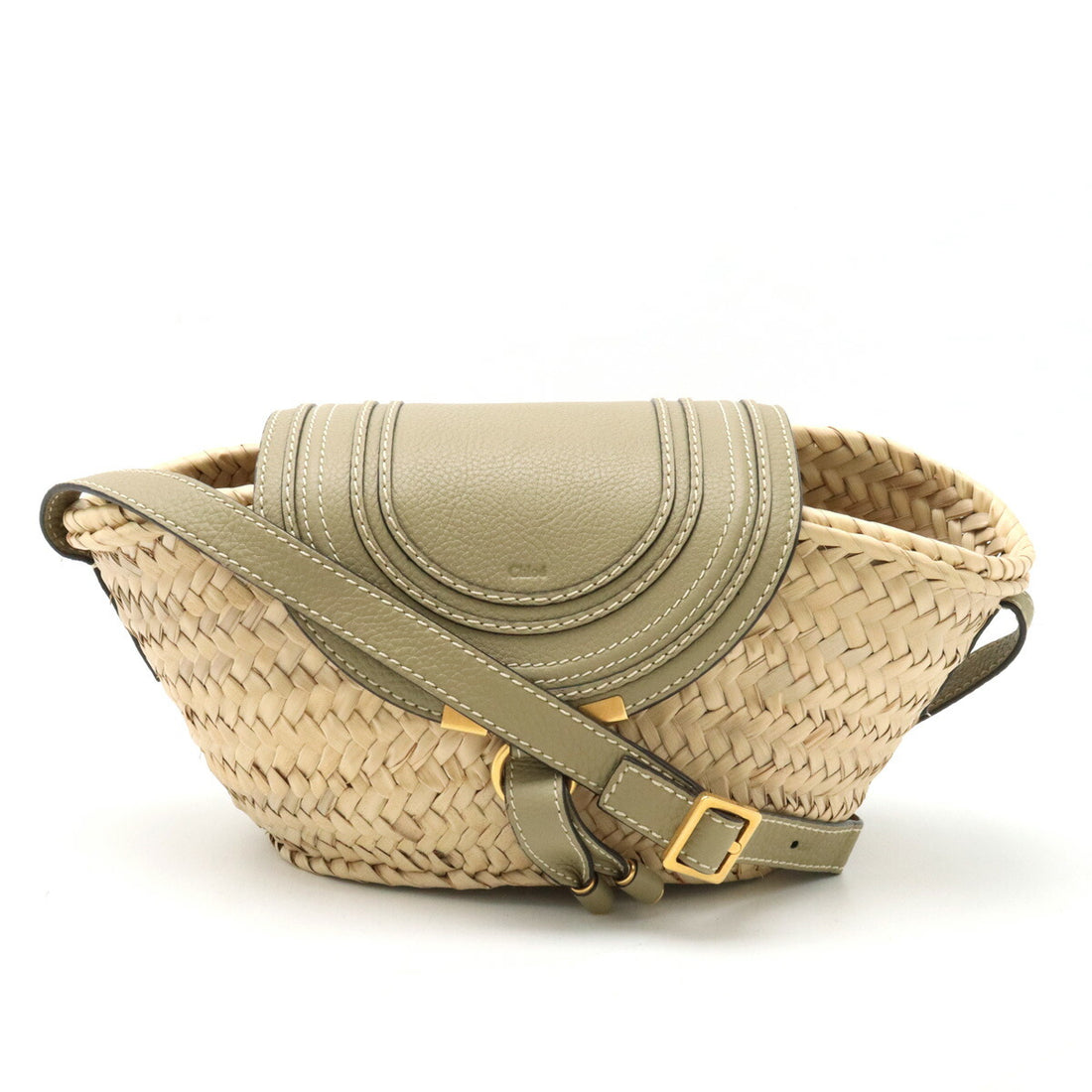 Chloe Marcie Small Basket Raffia Leather Shoulder Bag