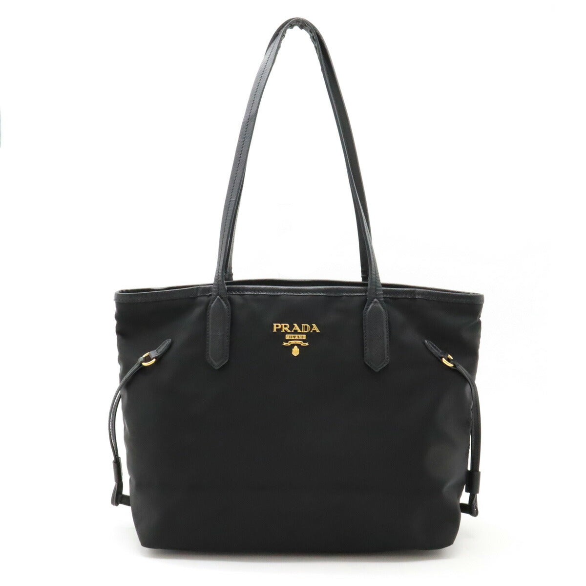 Prada Nylon Leather Tote Bag Black