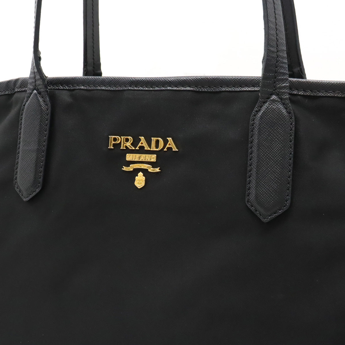 Prada Nylon Leather Tote Bag Black