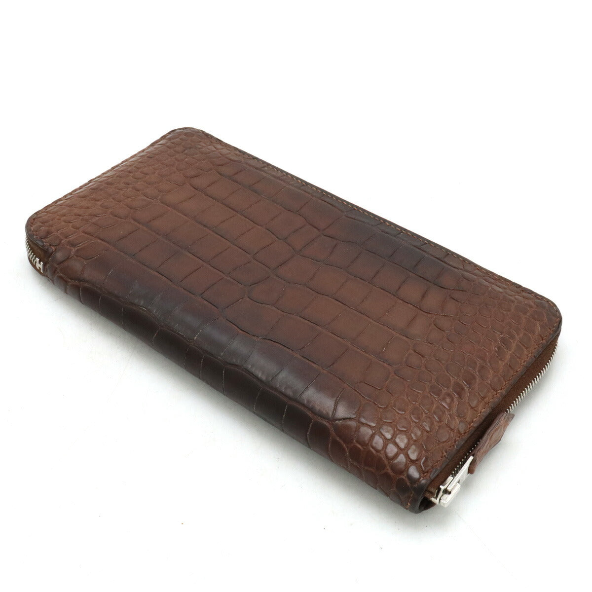 HERMES Azap Long Crocodile Wallet Dark Brown