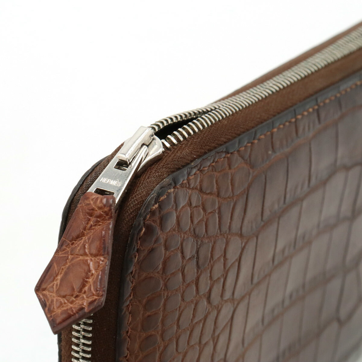 HERMES Azap Long Crocodile Wallet Dark Brown