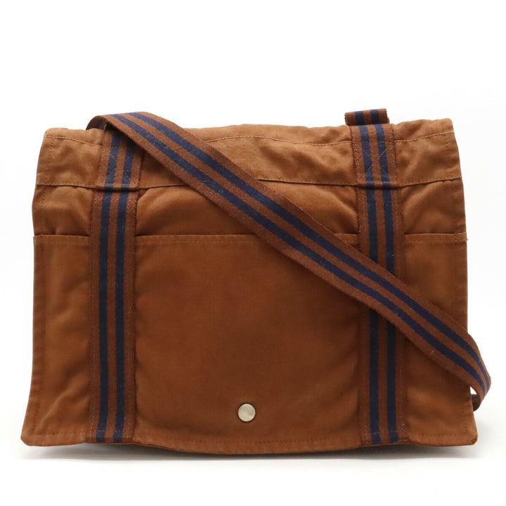 HERMES Canvas Shoulder Bag Brown Navy