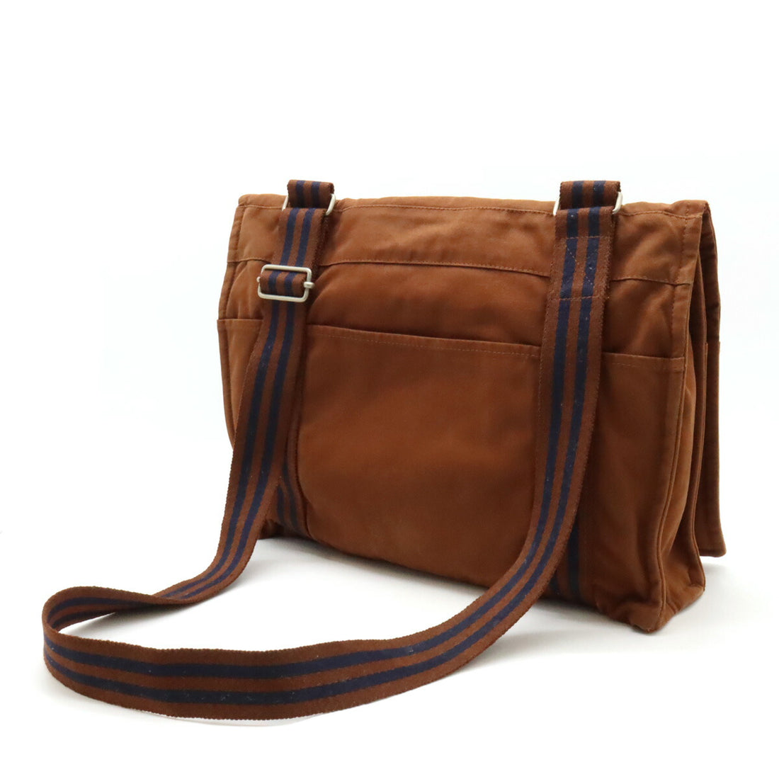 HERMES Canvas Shoulder Bag Brown Navy