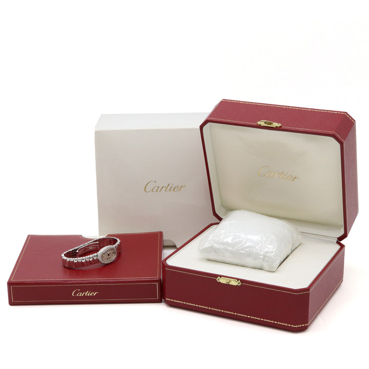 Cartier Mini Baignoire Ivory Dial K18WG Diamond Bezel Ladies Quartz Watch WB5095L2 in Pristine Condition