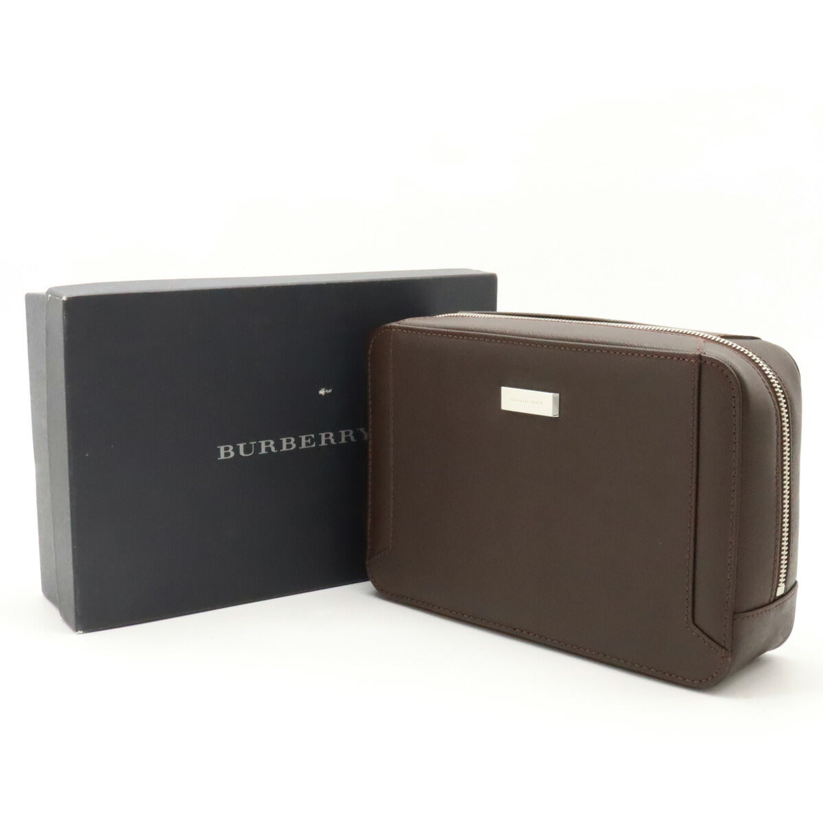 Burberry Leather Clutch Bag Dark Brown