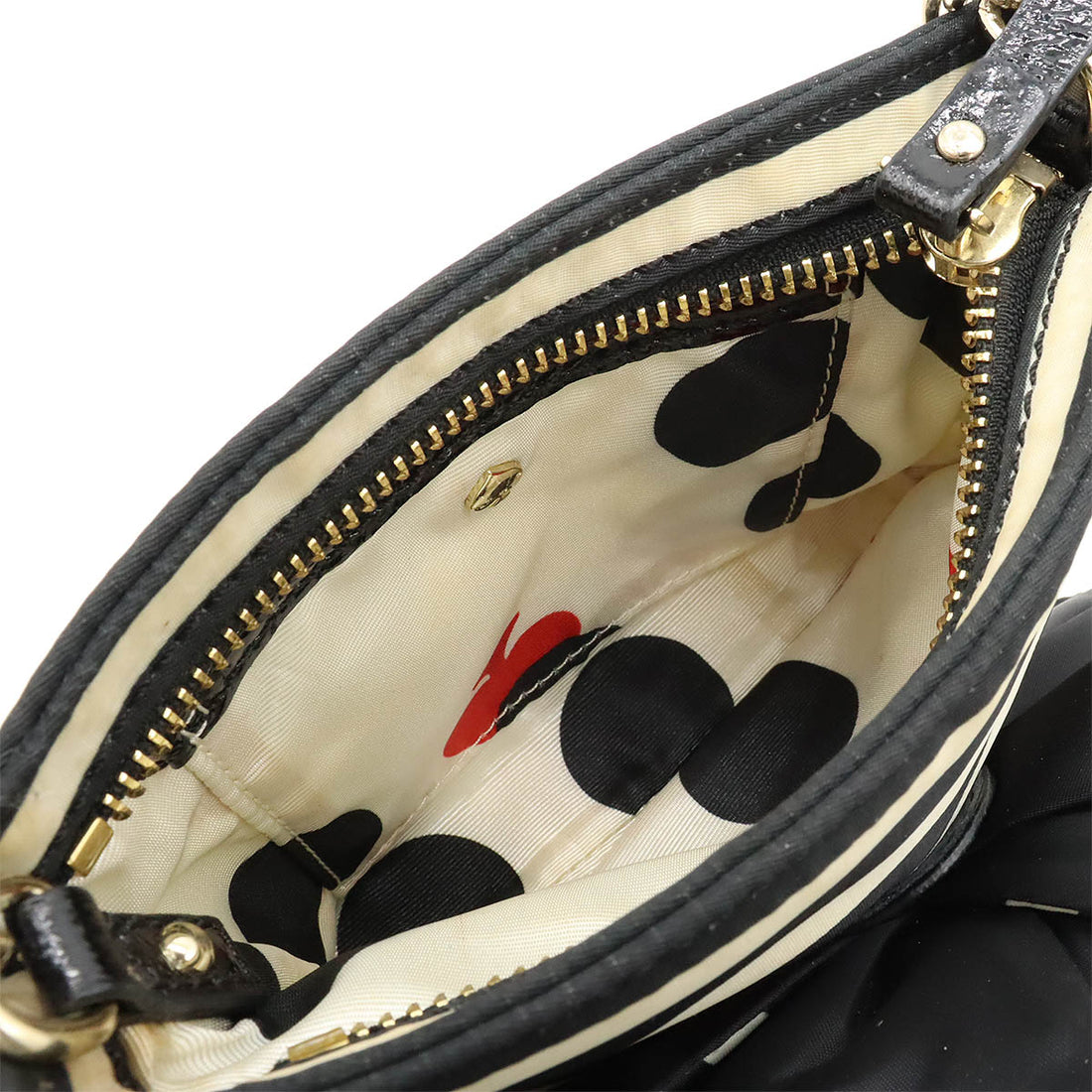 Kate Spade Chain Shoulder Bag Nylon Leather Black White