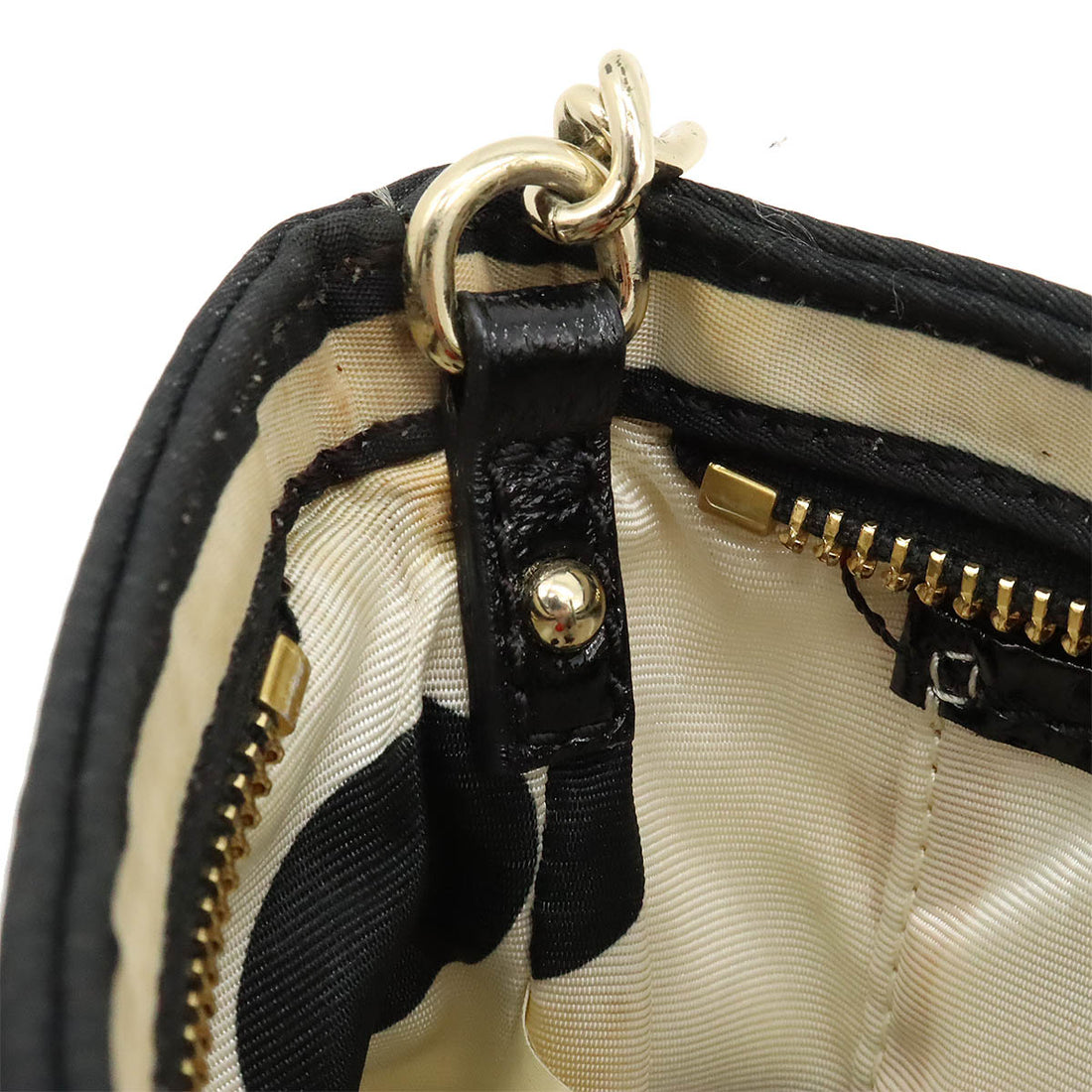 Kate Spade Chain Shoulder Bag Nylon Leather Black White