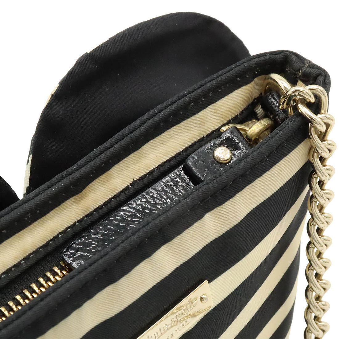 Kate Spade Chain Shoulder Bag Nylon Leather Black White