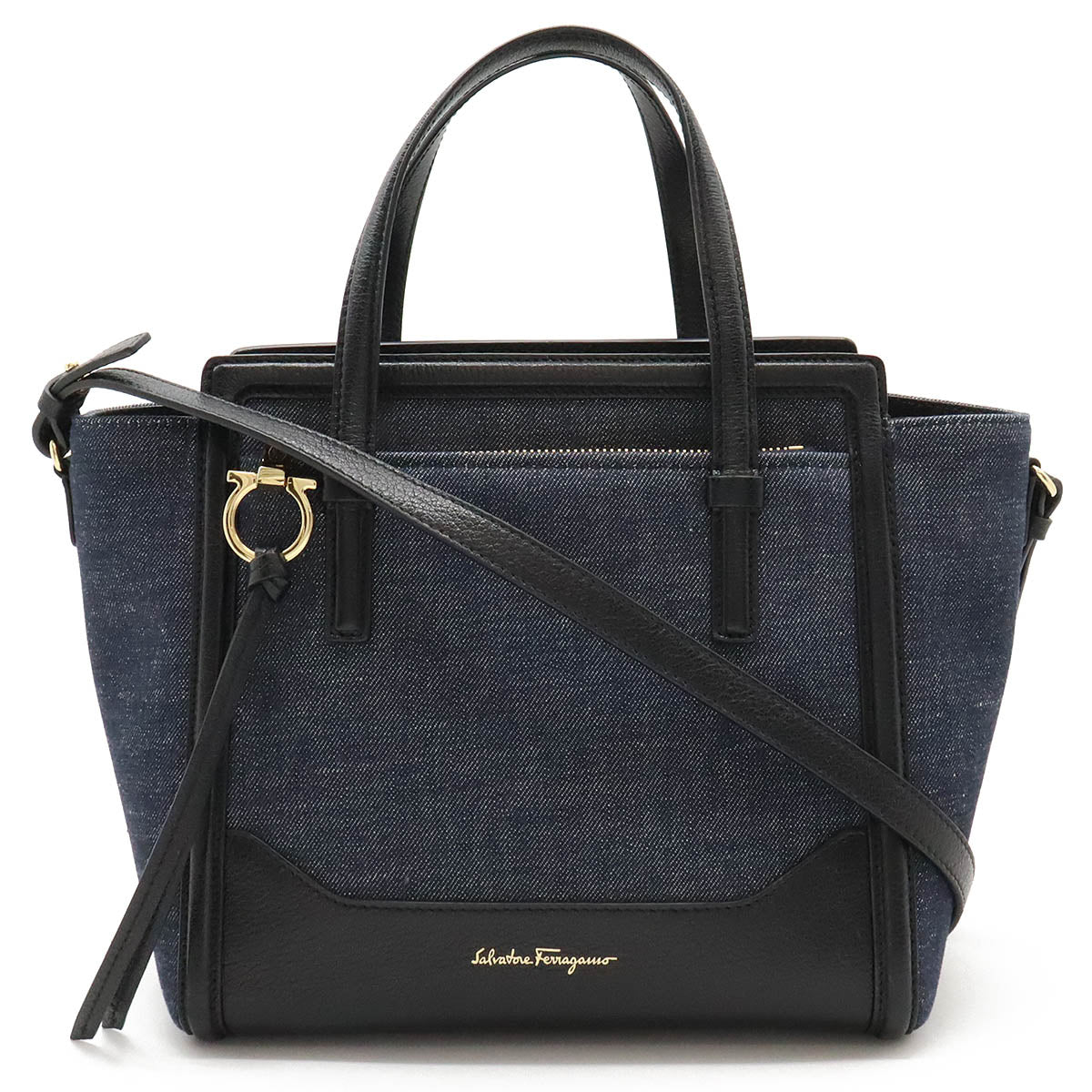 Salvatore Ferragamo Amy Denim Leather Tote Bag