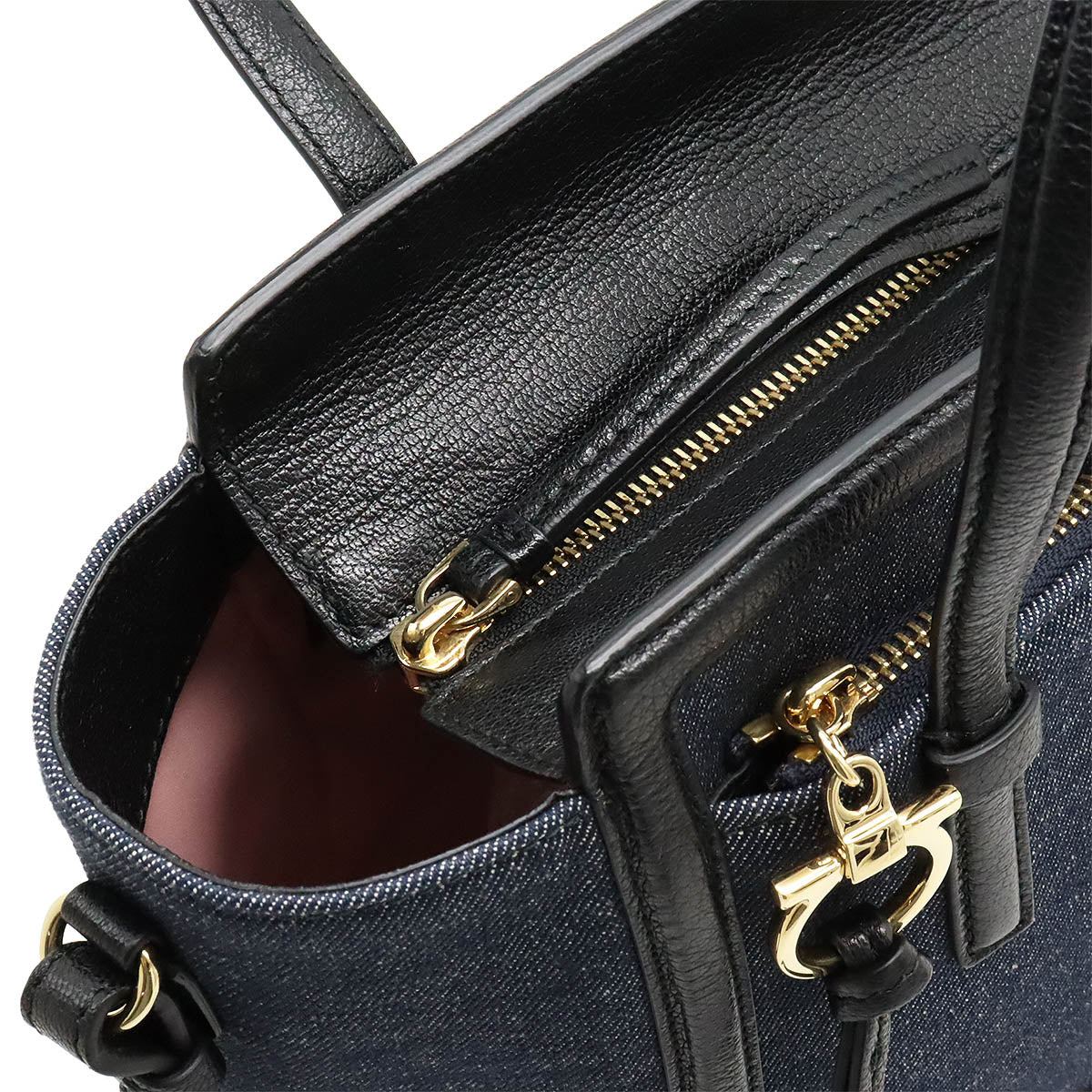 Salvatore Ferragamo Amy Denim Leather Tote Bag