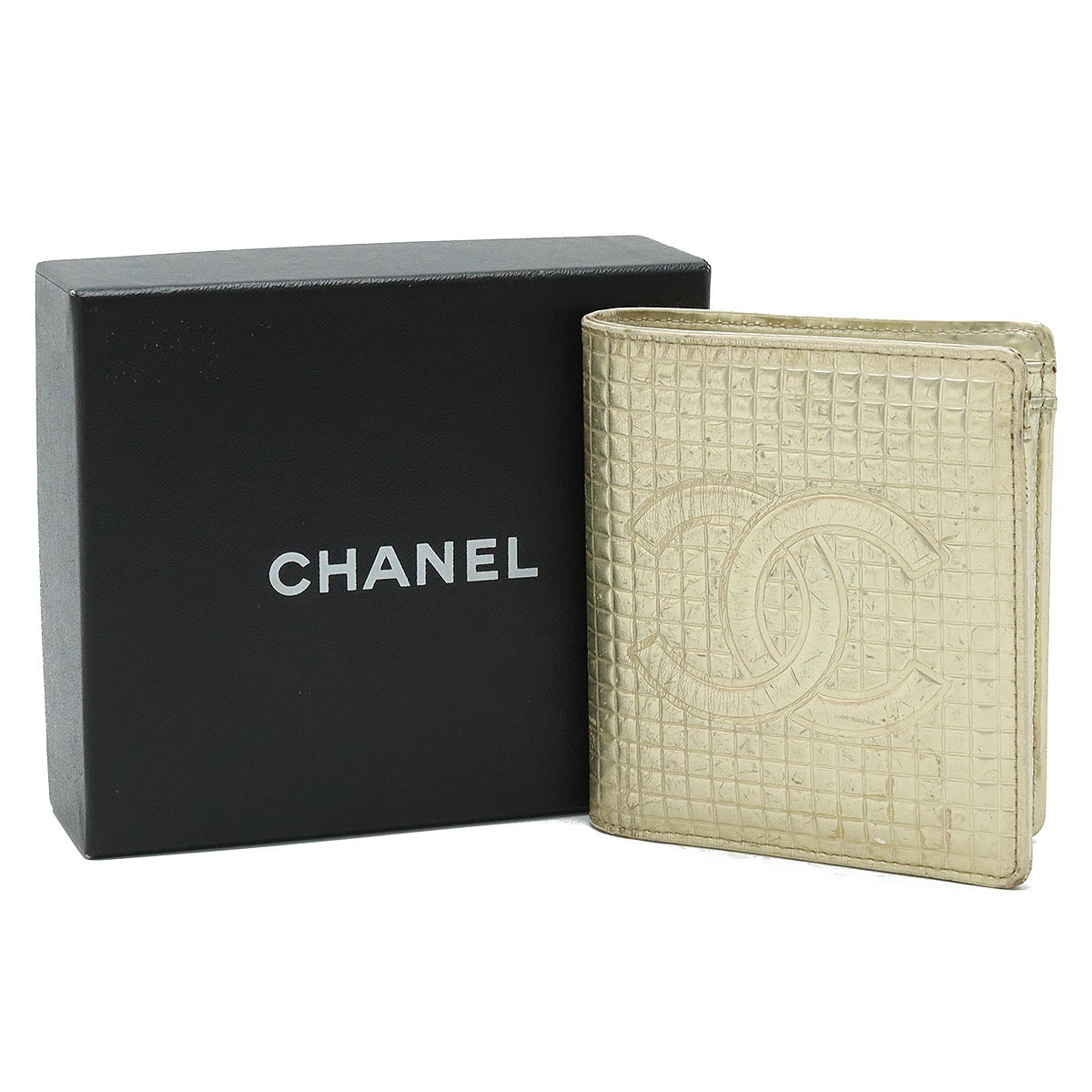 Chanel Metallic Leather Micro Chocolate Bar Coco Mark Bifold Wallet in Good Condition