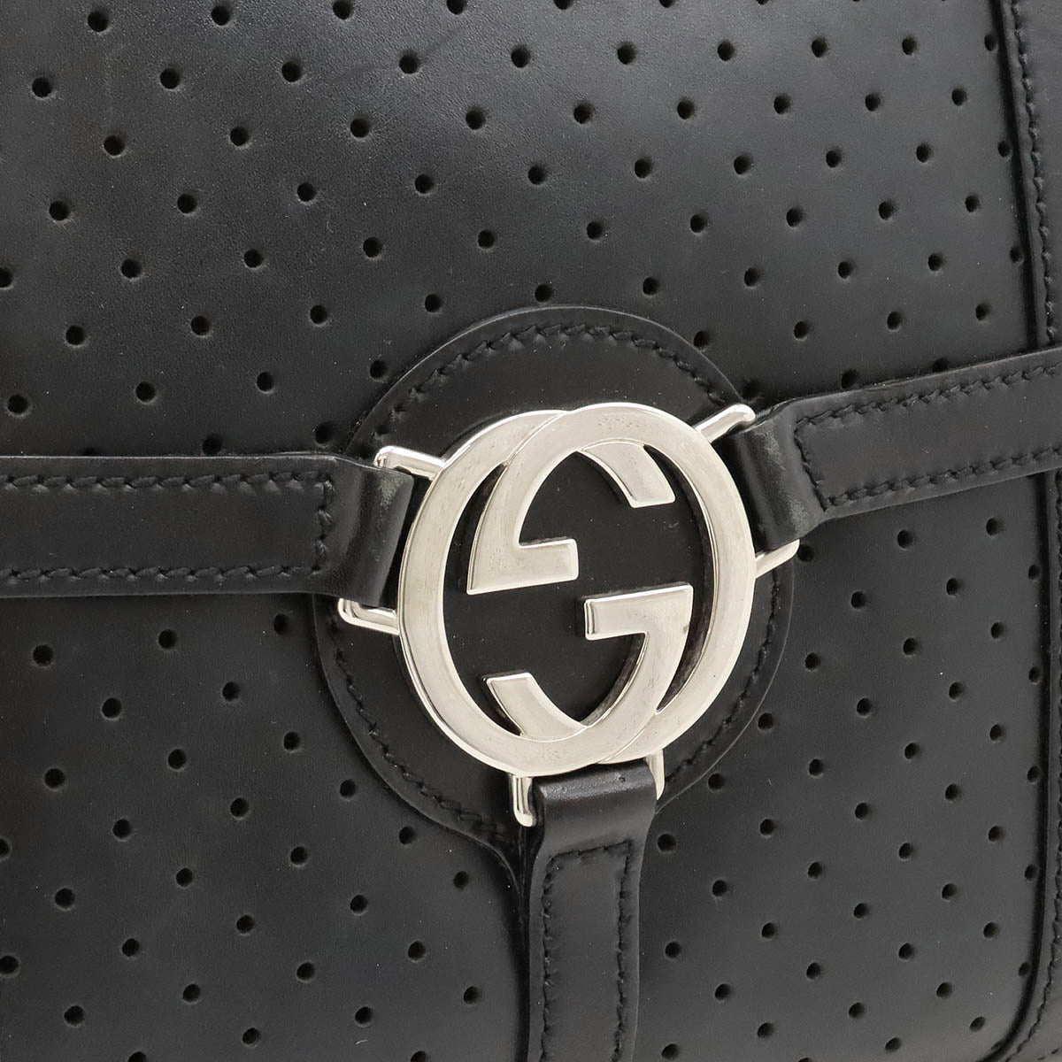 Gucci Leather Interlocking G Shoulder Bag Black