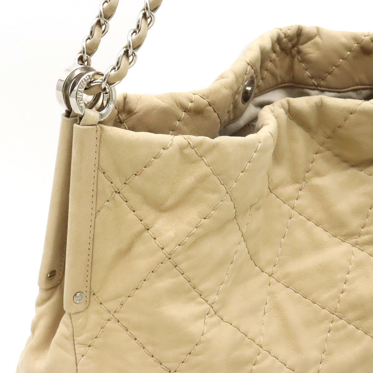 Chanel Nubuck Wild Stitch Coco Mark Chain Tote Shoulder Bag