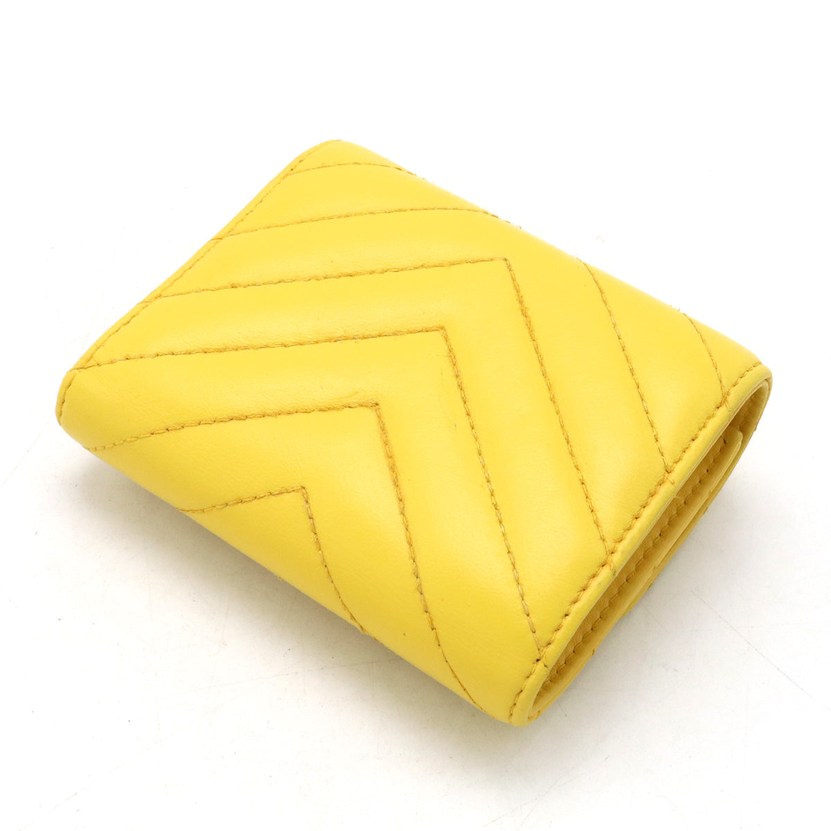 Chanel Chevron V-Stitch Leather Trifold Wallet Yellow A81900 in Very Good Condition