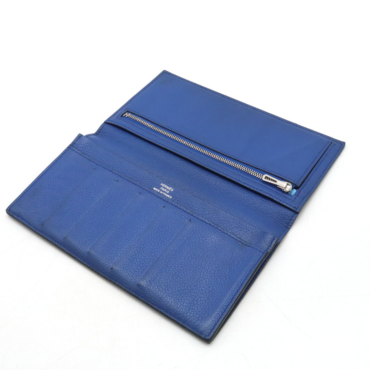 Hermes Leather/Silk Citizen Twill Long Silk-in Bifold Wallet in Very Good Condition