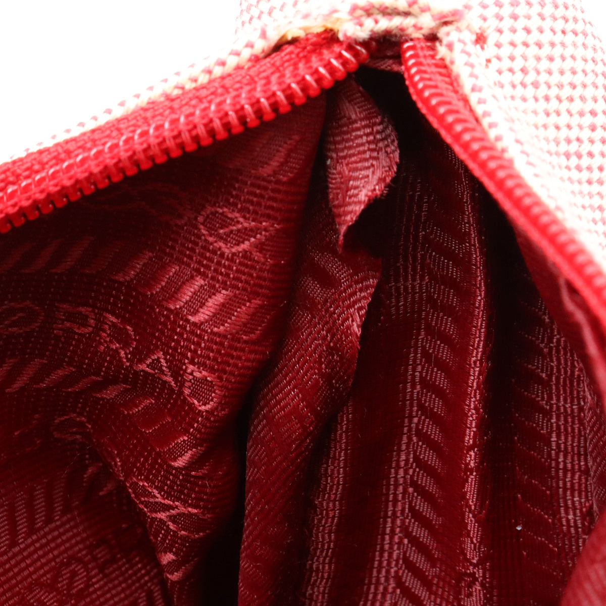 Prada Canvas Nylon Accessory Pouch Handbag Red Beige