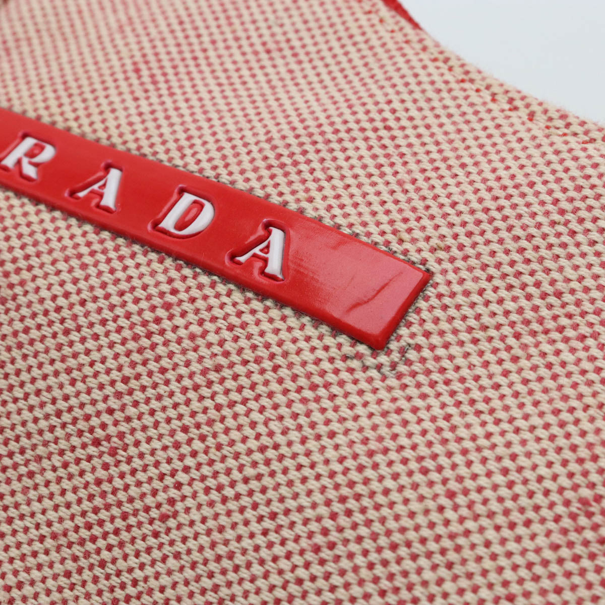 Prada Canvas Nylon Accessory Pouch Handbag Red Beige