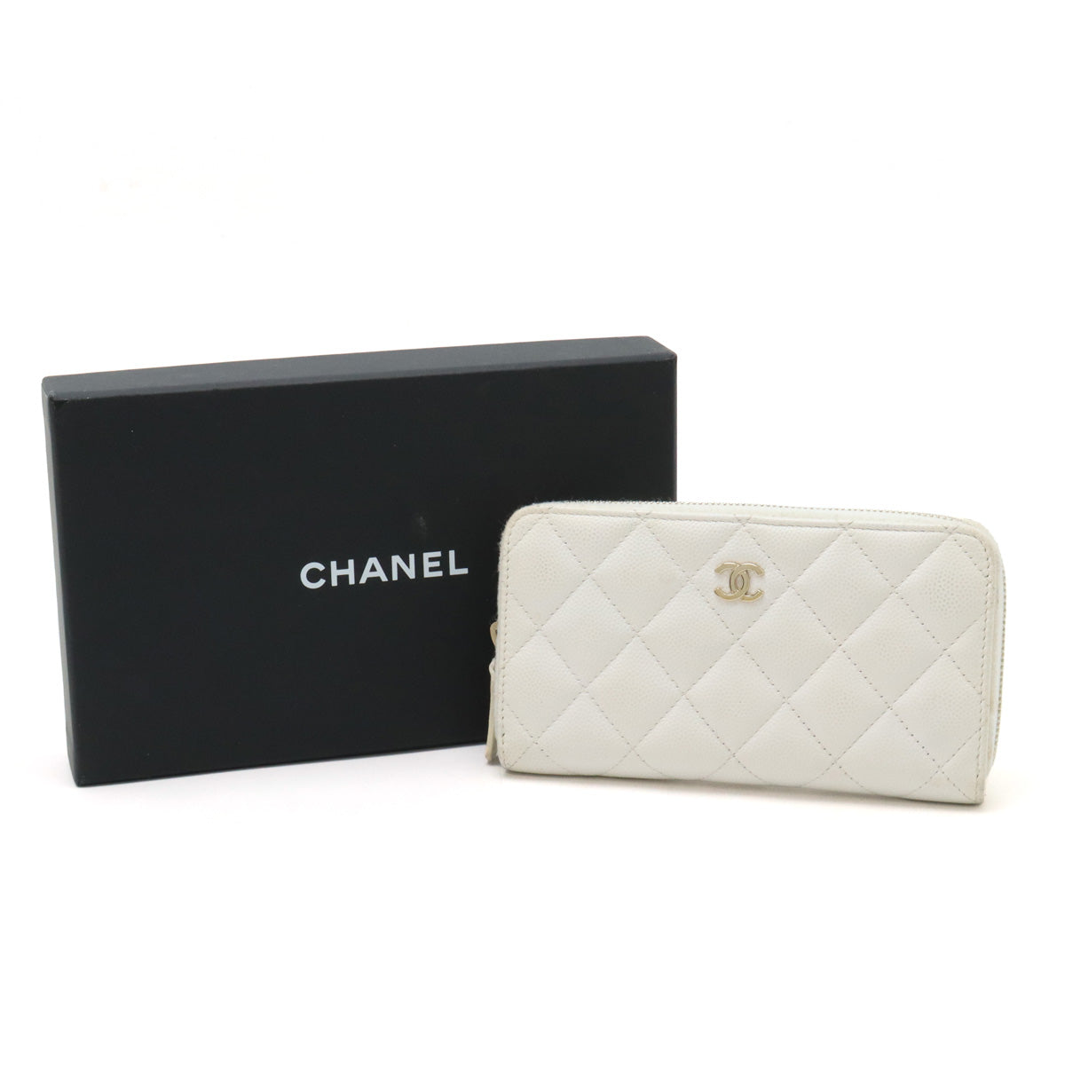 Chanel Caviar Skin Matelasse Coco Mark Small Zip Wallet AP0226 in Very Good Condition