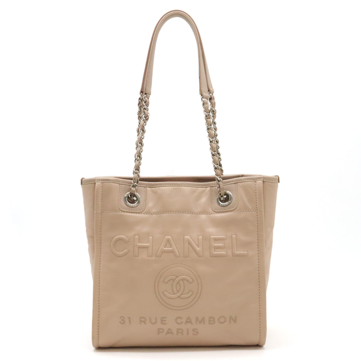 Chanel Deauville Chain Shoulder Tote Bag Calf Leather A93256 in Very Good Condition