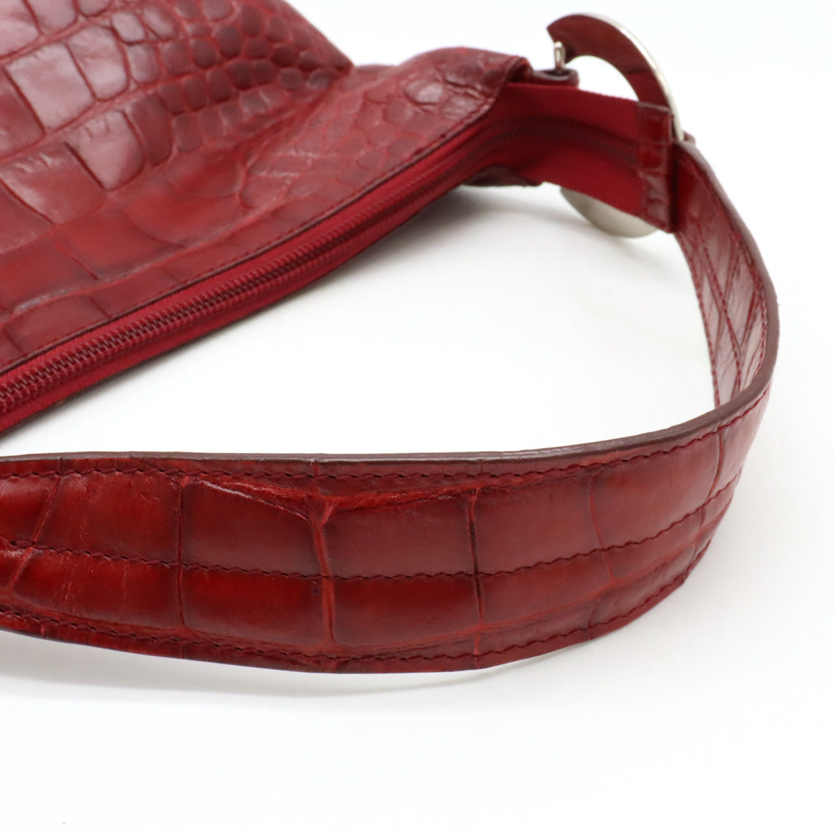 Furla Croc-Embossed Leather Shoulder Bag Red in Great Condition