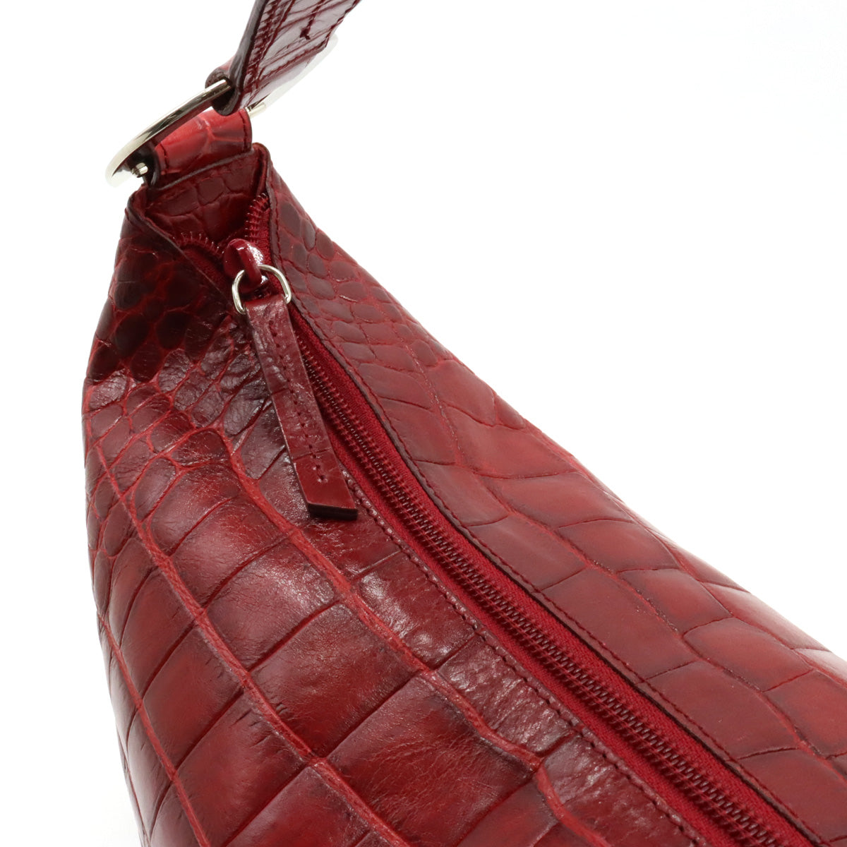 Furla Croc-Embossed Leather Shoulder Bag Red in Great Condition