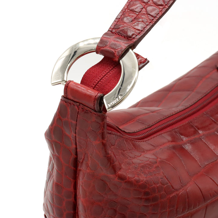 Furla Croc-Embossed Leather Shoulder Bag Red in Great Condition