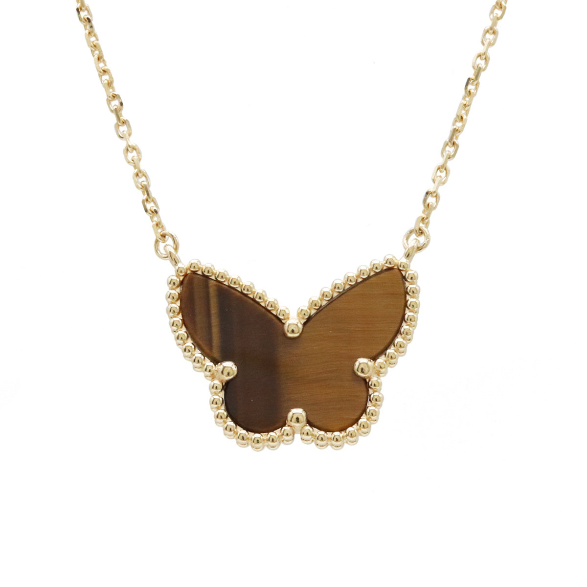 Van Cleef & Arpels Lucky Alhambra Butterfly Necklace K18YG Tiger's Eye VCARD98500 in Pristine Condition