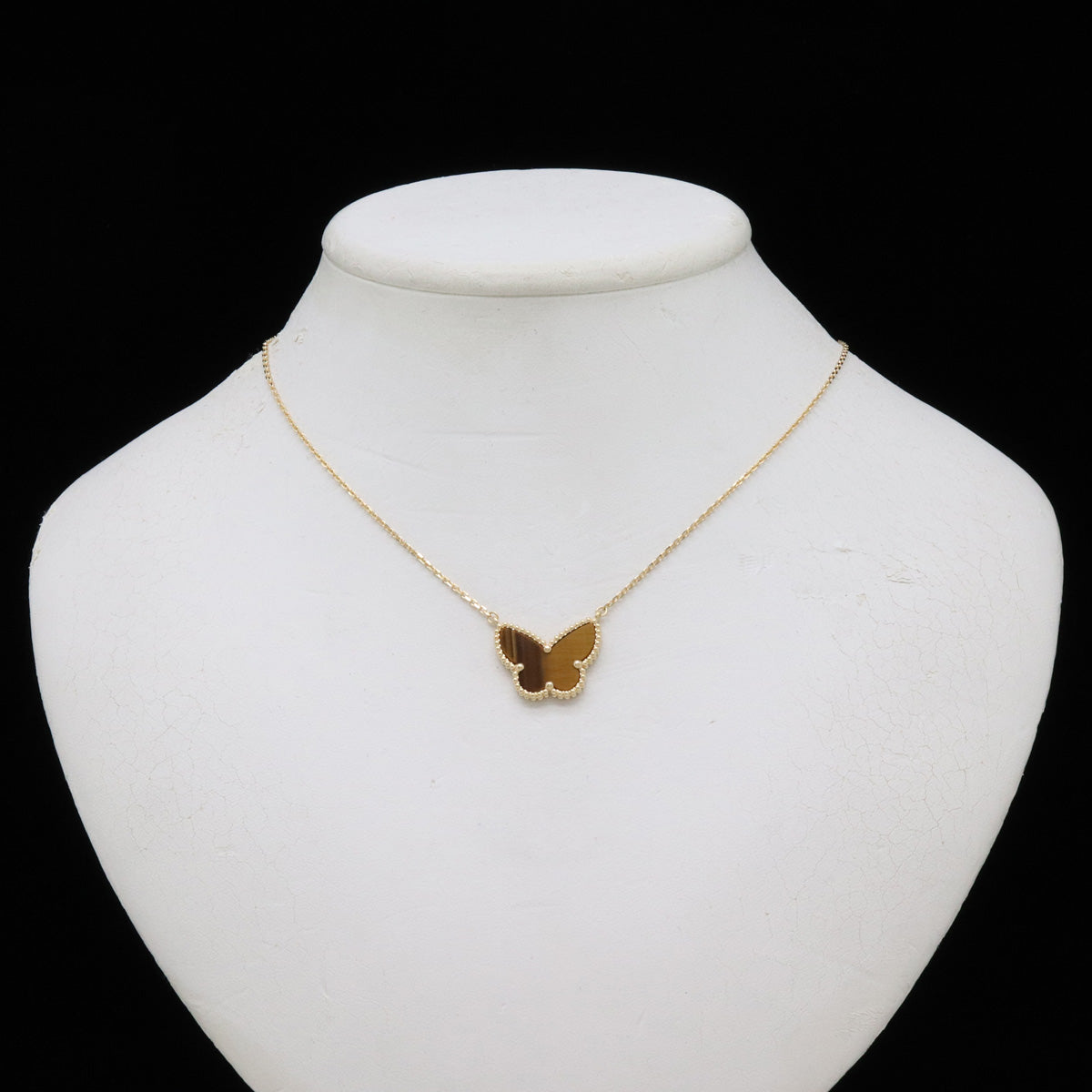 Van Cleef & Arpels Lucky Alhambra Butterfly Necklace K18YG Tiger's Eye