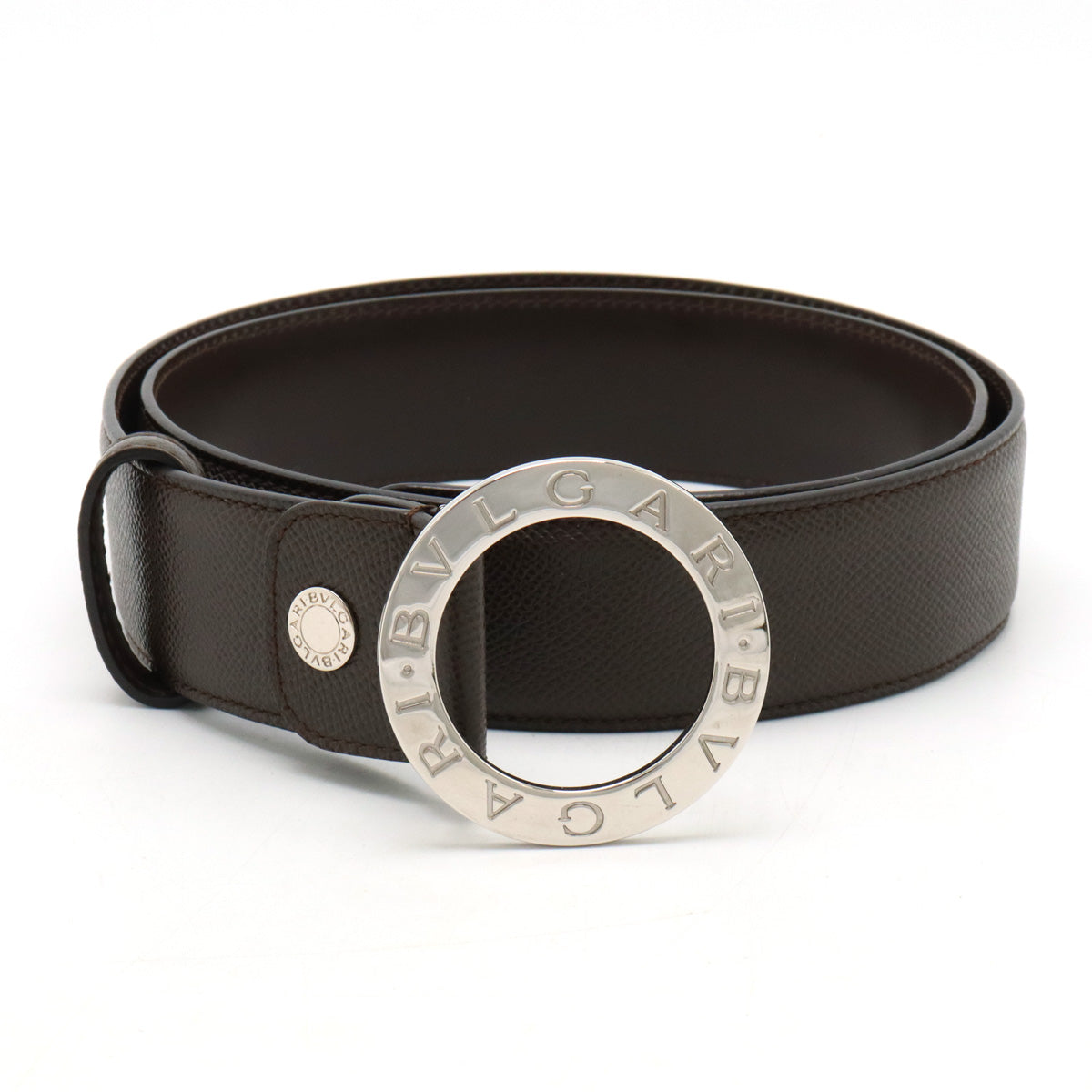 Bvlgari Bvlgari Belt Leather Dark Brown Silver Buckle in Great Condition