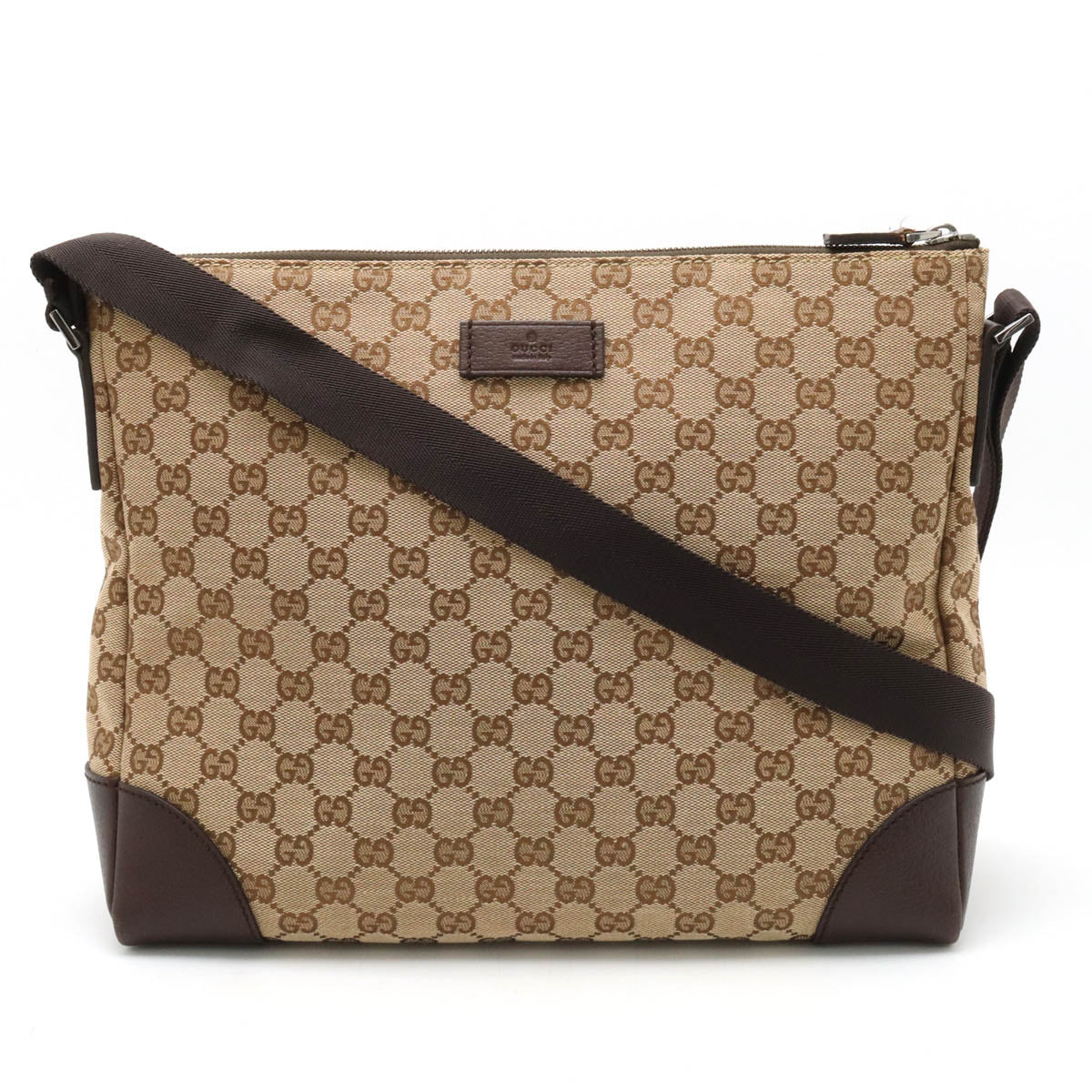 Gucci GG Canvas Leather Shoulder Bag Dark Brown