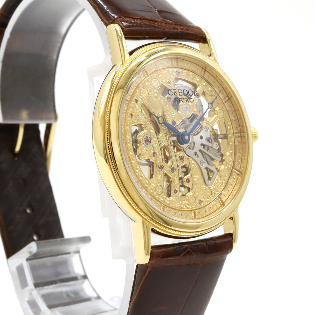 Seiko Credor Signo Skeleton Dial K18YG Crocodile Leather Quartz Watch 6899-0010 in Pristine Condition