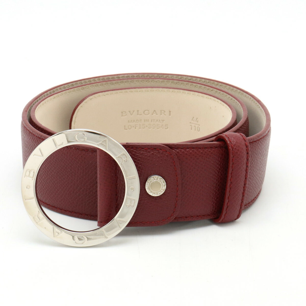 Bvlgari Leather Belt Round Logo Buckle Bordeaux