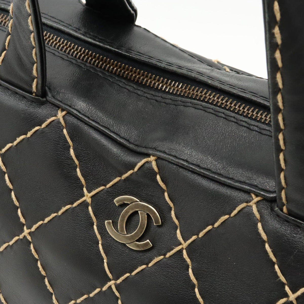 Chanel Leather Wild Stitch Handbag Mini Boston Bag