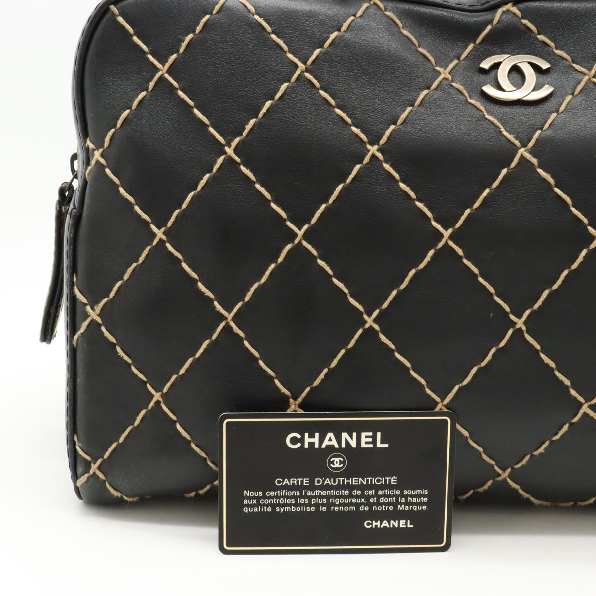 Chanel Leather Wild Stitch Handbag Mini Boston Bag