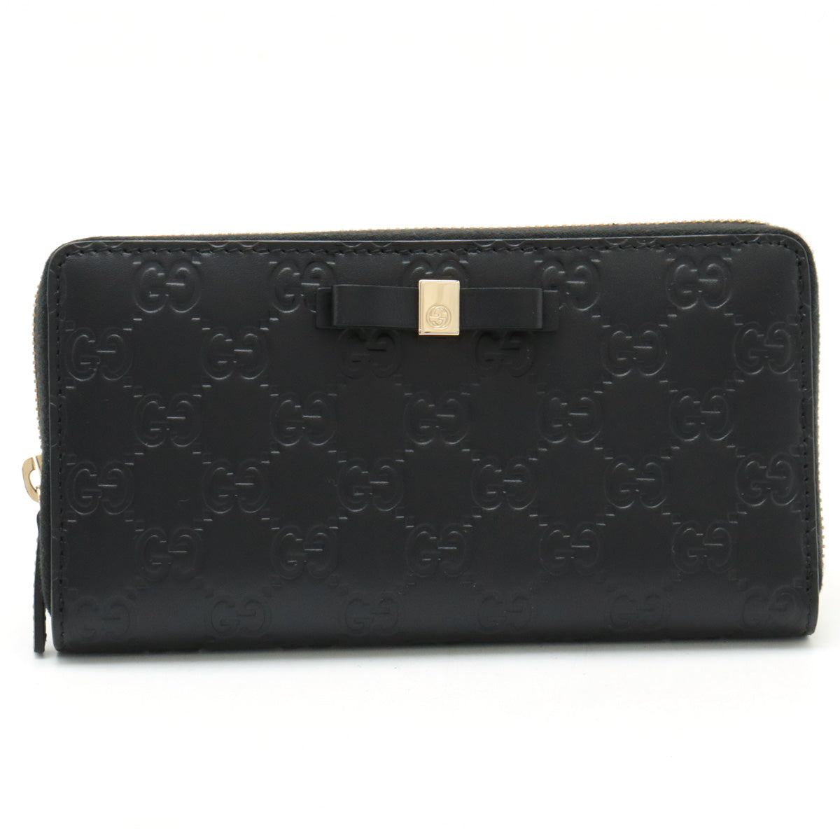 Gucci Leather Ribbon Motif Zip Wallet Black