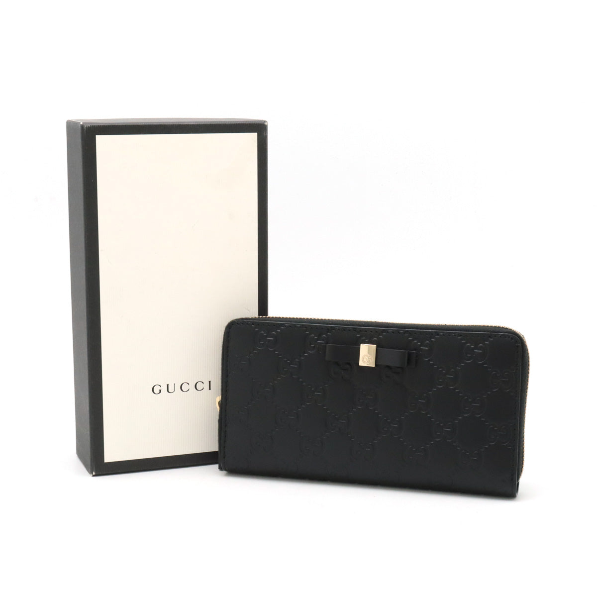 GUCCI Gucci Shima Leather Ribbon Motif Round Zipper Long Wallet 388680 in Pristine Condition