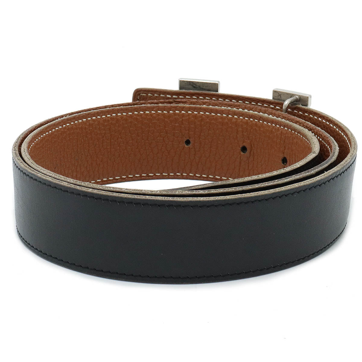 Hermes Constance H Reversible Leather Belt Black Brown in Very Good Condition