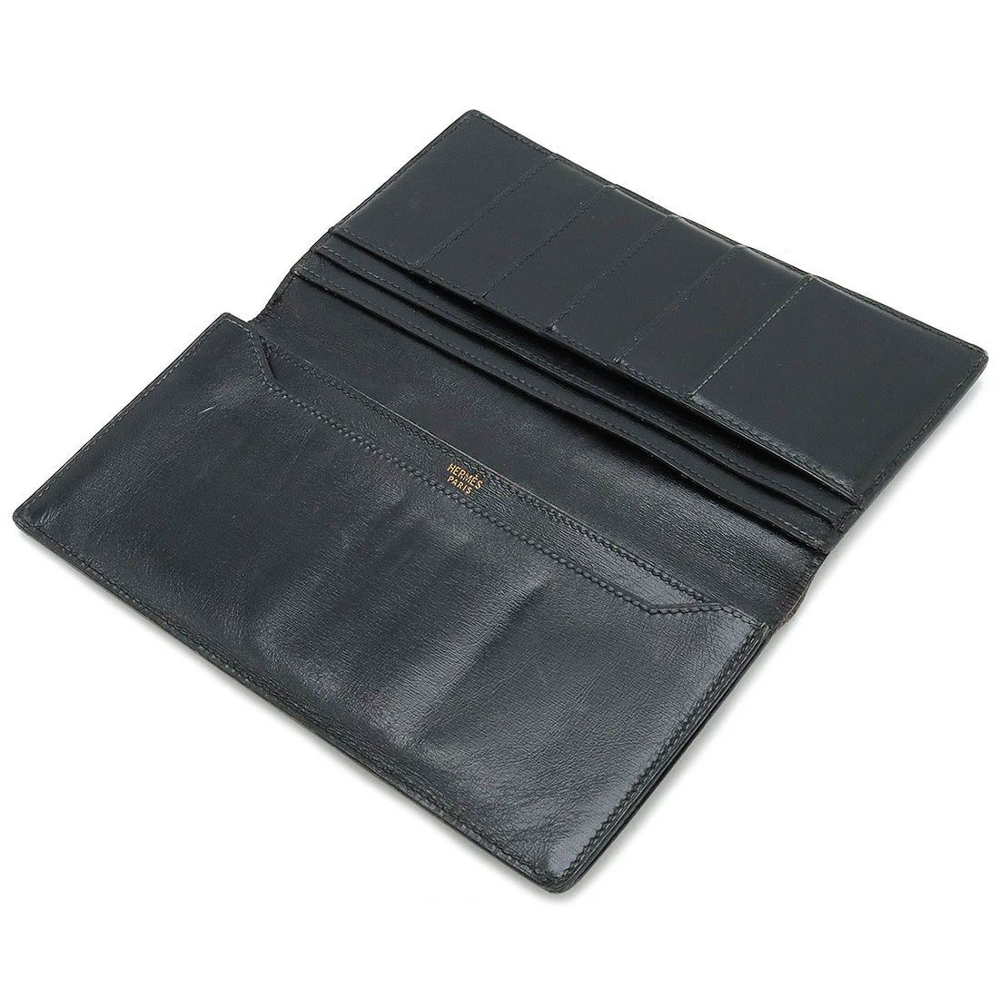 Hermes Box Calf Leather Long Wallet Black