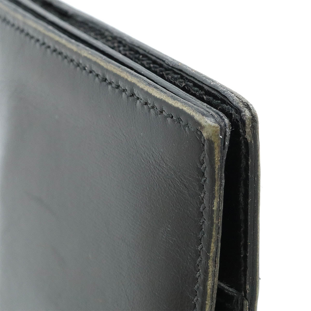 Hermes Box Calf Leather Long Wallet Black in Good Condition