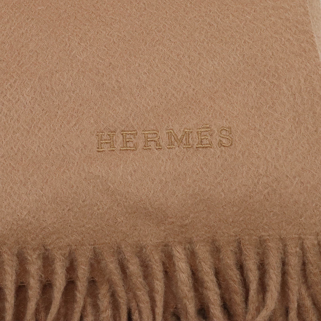 Hermes Cashmere Shawl Blanket Camel Brown