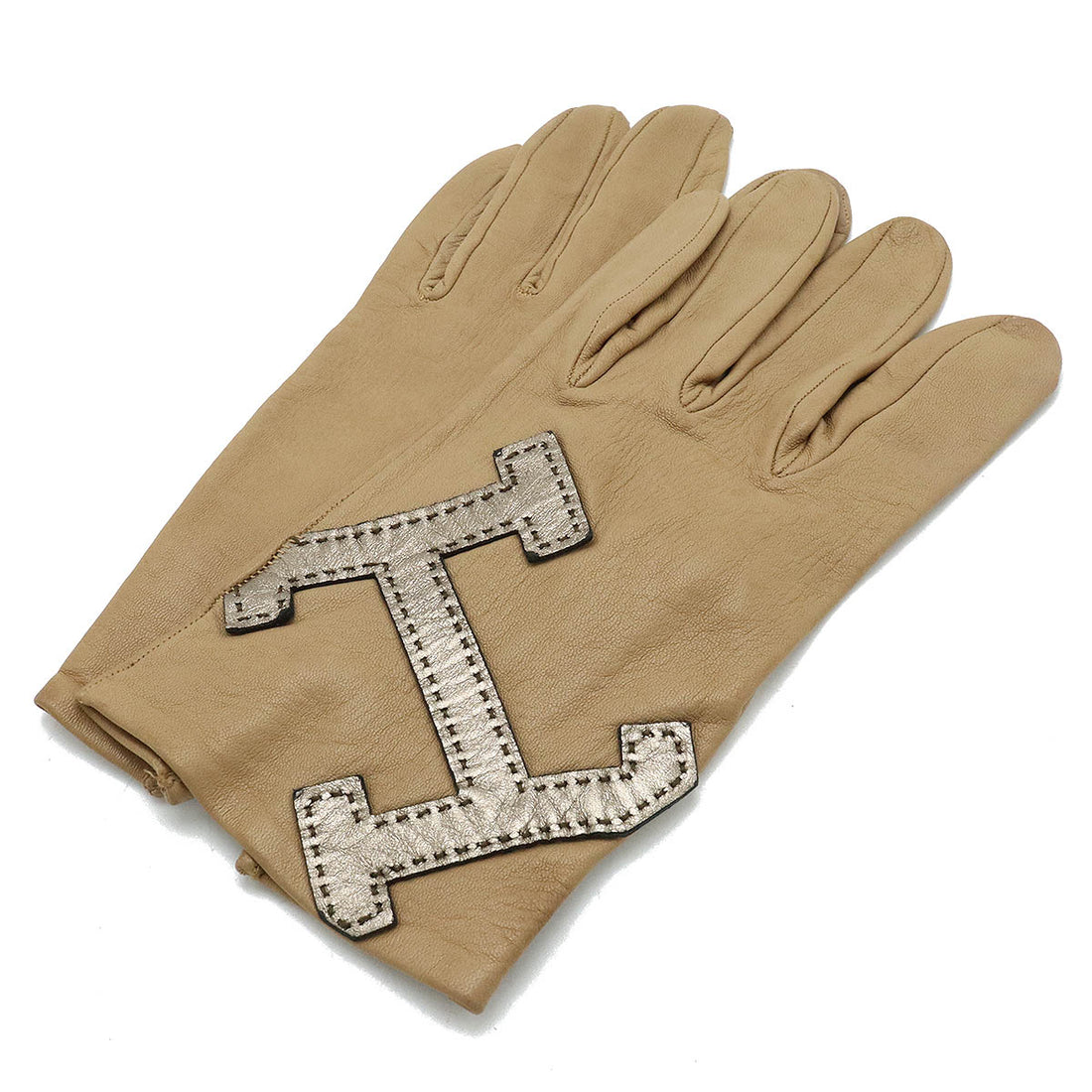 Hermes H Logo Lambskin Gloves Beige Gold