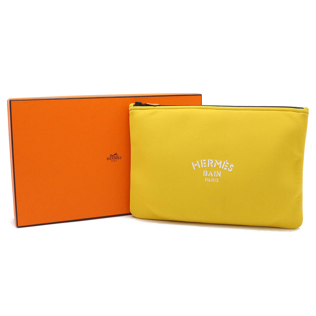 Hermes Neobain GM Clutch Bag Polyamide Elastane Leather Yellow